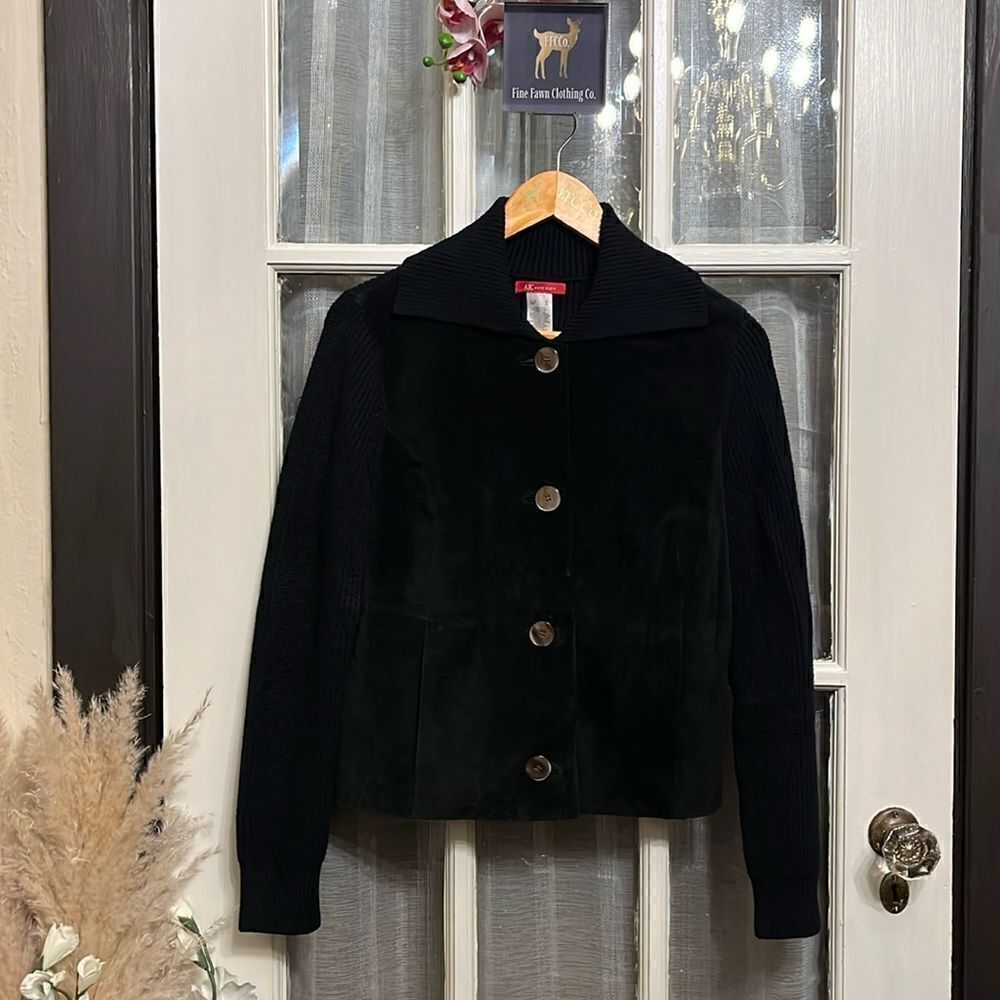 Anne Klein Leather And Knit Jacket/ Cardigan